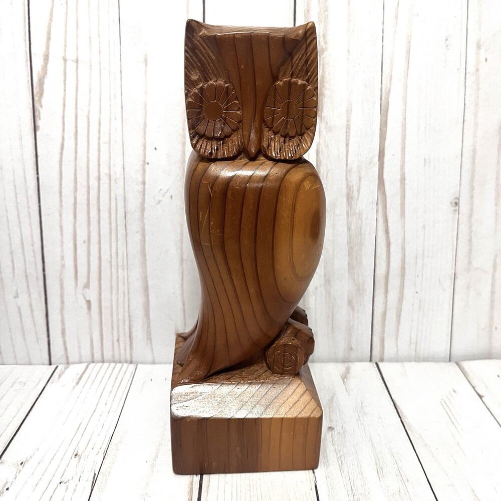 Vintage Hand Carved Wood Owl Figurine • MCM Rustic Cabincore Woodland Decor